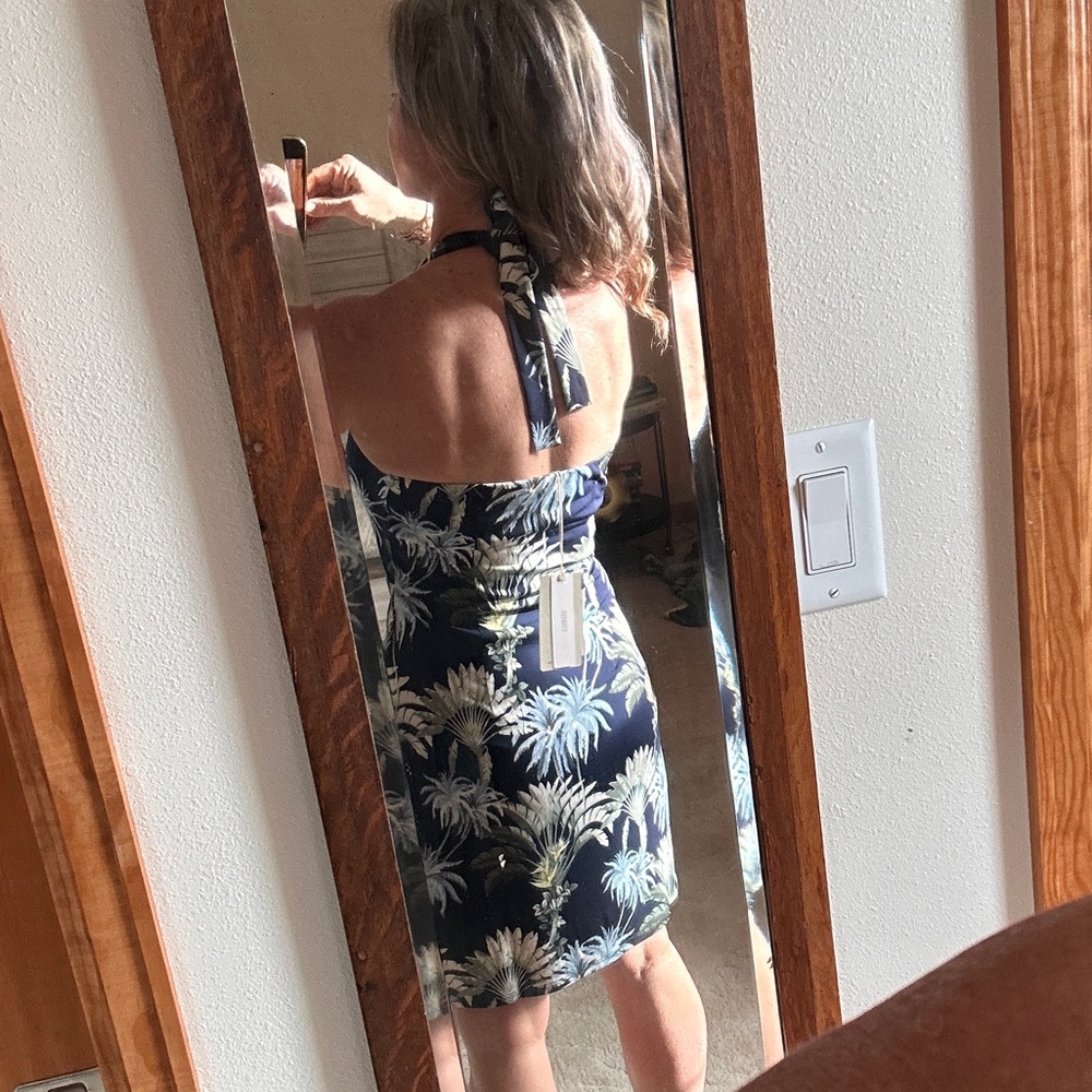 Tommy Bahama Navy Floral Twist-Front Mini Dress XS - Picture 4 of 9